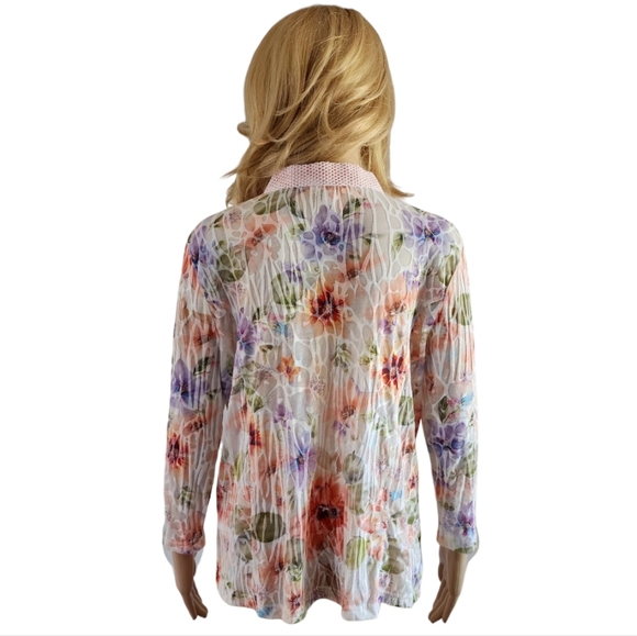 Jac dale vintage semi sheer zip textured blouse/blazer,floral patterns,size XL - Picture 3 of 11